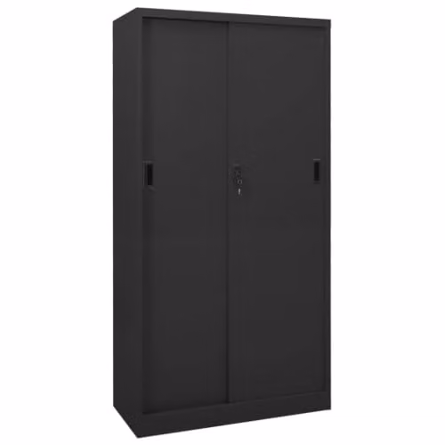 Armario de oficina Helloshop26 con puertas correderas y estantes regulables en metal color antracita An/P/Al: 90 x 40 x 180 cm