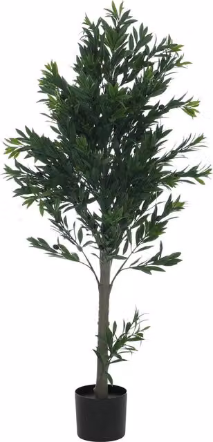 Árbol de olivo artificial Mendler para exterior en colores verde, marrón y negro, Altura: 126 cm, Ancho: 58 cm, Profundidad: 58 cm