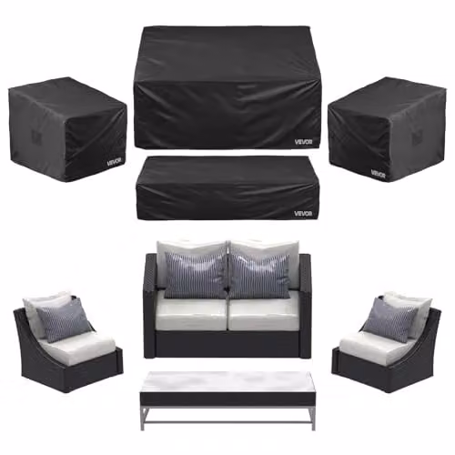 Juego de 4 fundas para muebles de patio VEVOR en poliéster 420D impermeables y resistentes a los rayos UV, color negro