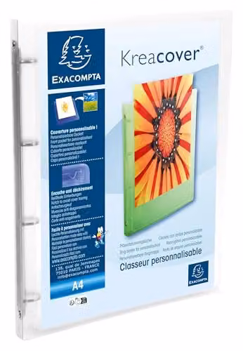Pack de 12 carpetas de polipropileno Exacompta A4 transparentes con 4 anillas de 32 mm