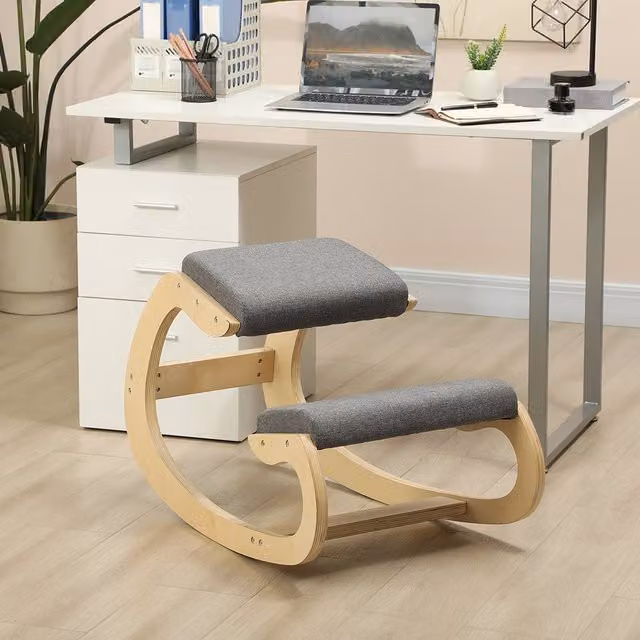 Silla de rodillas Homcom de madera de abedul y lino sintético gris An/P/Al: 55 x 55 x 85 cm