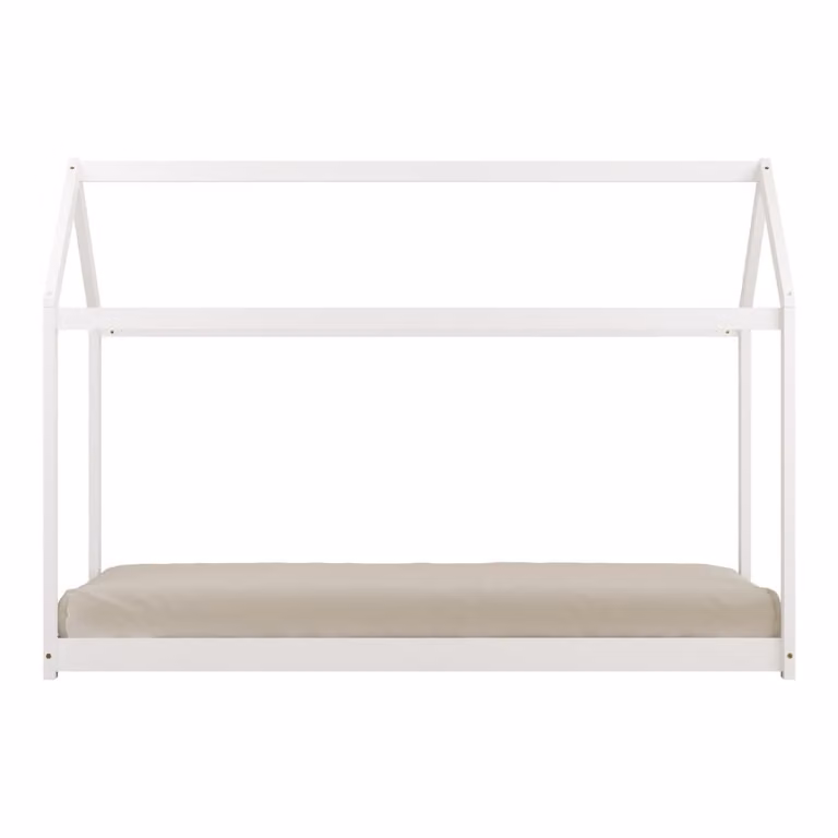 Cama cabaña Outsunny de madera de pino blanca para niños, estilo escandinavo, sin colchón, Al x An x P: 206 x 98 x 154 cm