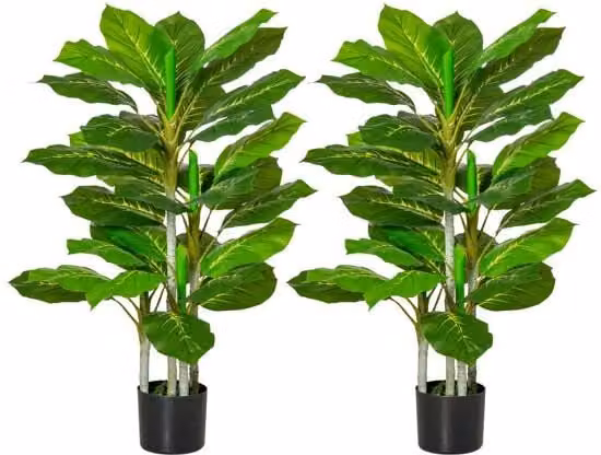 Conjunto de 2 plantas artificiales Homcom de 95 cm con maceta verde y negra para decoración de interior y exterior