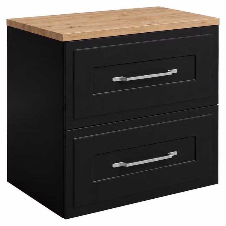 Mueble de baño suspendido 3E 3xE living.com con cajones y puertas, acabado en roble y tiradores plateados, An/P/Al: 60 x 46 x 58,6 cm