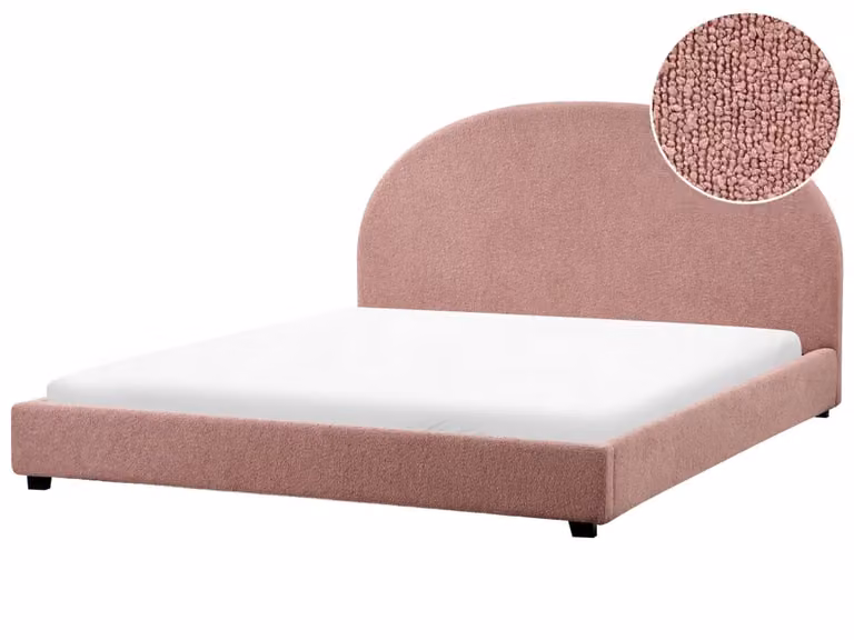 Cama de agua Beliani tapizada en tejido bouclé color rosa pastel An/P: 180 x 200 cm