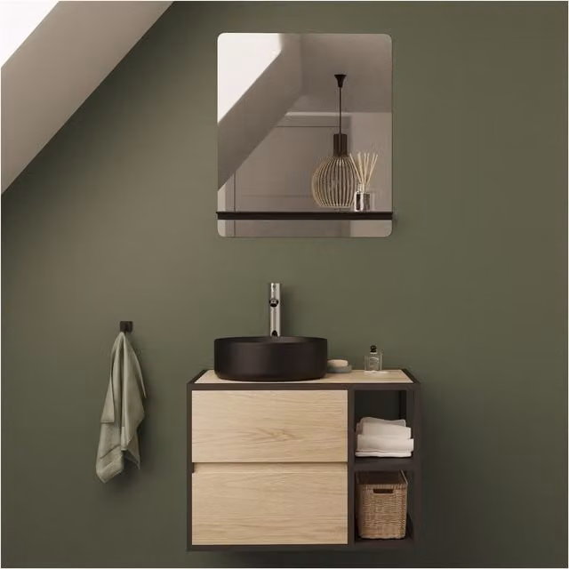 Mueble de baño Mob-In de estilo industrial con espejo y lavabo en madera y metal, disponible en negro, marrón o beige