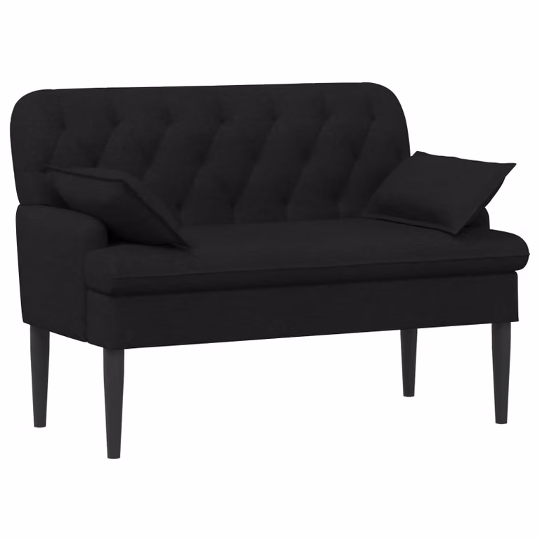 Sofá moderno vidaXL de tela negra con botones acolchados y estructura de madera, An: 111 cm, P: 68 cm, Al: 80 cm