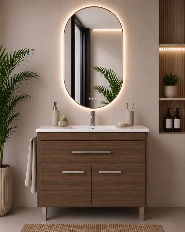 Mueble de baño con lavabo ORIGEN BATH BAHIA en acabado roble teñido, An: 90 cm, P: 45 cm