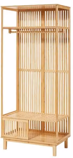 Perchero burro ypäjä en.casa con estantes y puerta de bambú, color natural, Al x An x P: 187 x 80 x 47 cm