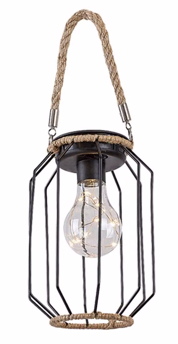 Lámpara solar colgante LED Rabalux Sluis de metal color negro para jardín con luz blanca cálida de 0,2W