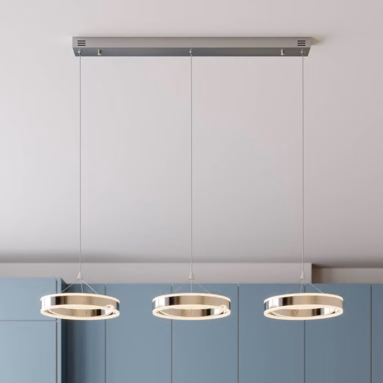 Lámpara colgante LED Lyani de Lucande, diseño moderno en metal color cromo y plata, atenuable para salón o comedor