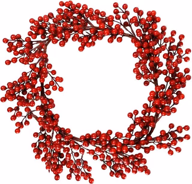 Corona de Navidad Northix de diseño floral clásico con bayas rojas y hojas, Diámetro: 50 cm