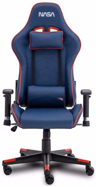 Silla Gaming Nasa Galactic de la marca NASA en colores azul, rojo y negro con acabado en piel sintética y reposacabezas