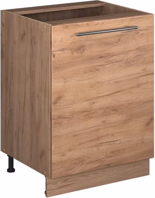 Mueble bajo de cocina Vicco Fame-Line en color roble y negro con una puerta y cierre suave, An: 60 cm, Al: 82 cm, P: 51,6 cm