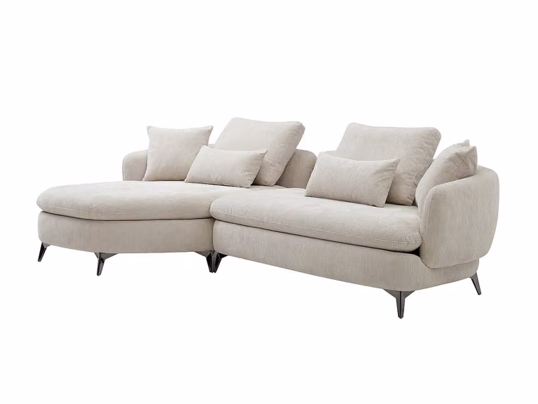 Sofá rinconera de diseño moderno VENTE-UNIQUE con orientación izquierda en tejido beige y cojines incluidos de PIPANI