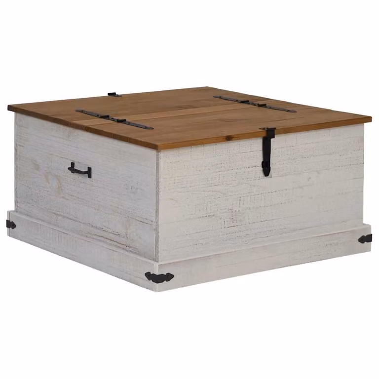 Baúl de almacenamiento HALDEN de vidaXL en madera de pino maciza color blanco, An/P/Al: 91 x 91 x 47 cm
