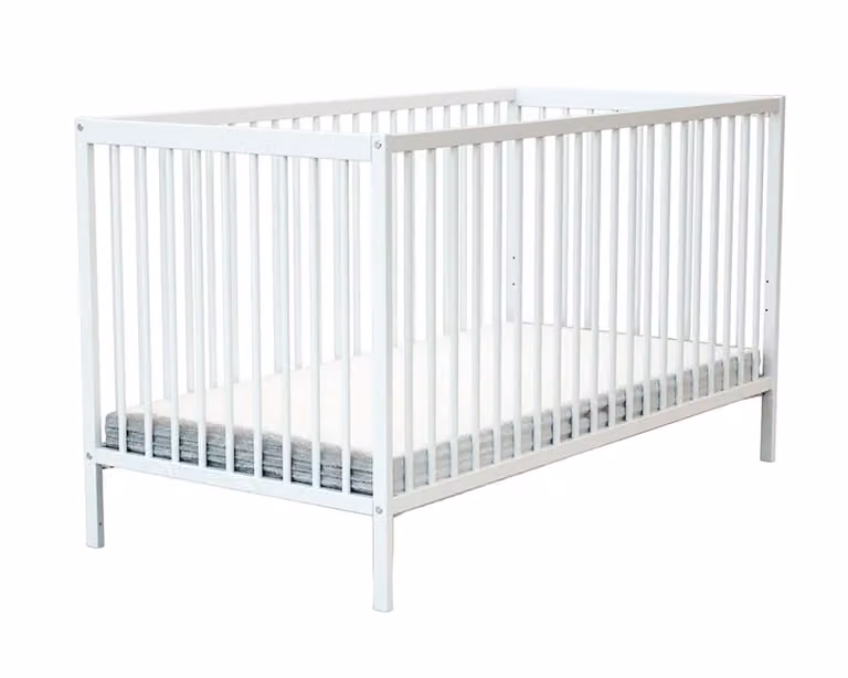 Cuna para bebé WEABY de madera de haya lacada en color blanco, An/P/Al: 144 x 70 x 82 cm