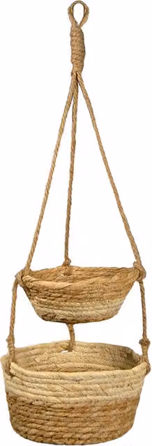 Macetas Colgantes Dobles Caspo AFFAREFATTO en Cuerda de Algodón Beige Estilo Boho, Altura: 70 cm