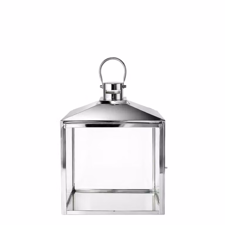 Farol decorativo moderno Sia Deco de vidrio y metal plateado, An/P/Al: 25 x 25 x 37 cm