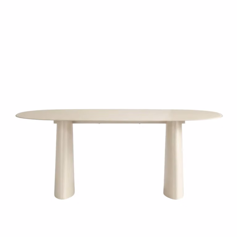 Mesa moderna MondoViro de cristal opaco gris con diseño ovalado, An/P/Al: 220 x 110 x 76 cm