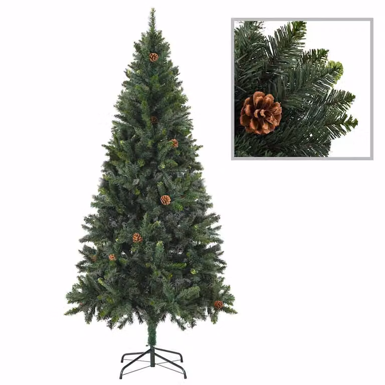 Árbol de Navidad artificial iluminado con luces LED y piñas vidaXL, color verde, Altura: 180 cm