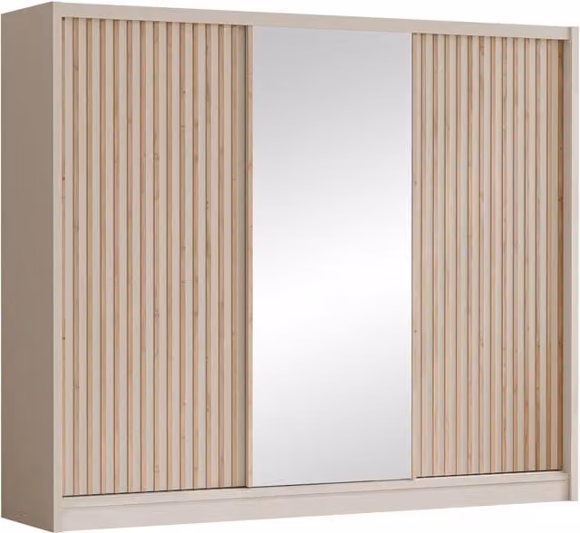 Armario Gemes I de MOBILIER1 con puertas correderas y estantes internos en color beige y marrón, An/P/Al: 250 x 60 x 215 cm
