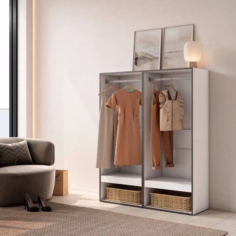 Vestidor abierto Skraut Home de madera efecto mate en color blanco y negro para dormitorio, An/P/Al: 120 x 35 x 145 cm