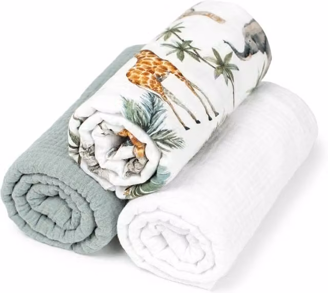 Pack de 3 sábanas bajeras de algodón Sevira Kids para capazo, diseño Safari, multicolor, 70 x 120 cm