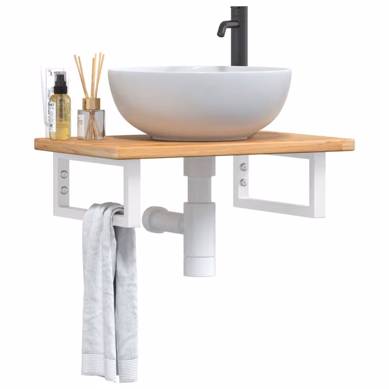 Estante de pared Syfax de madera de roble y metal para baño o jardín
