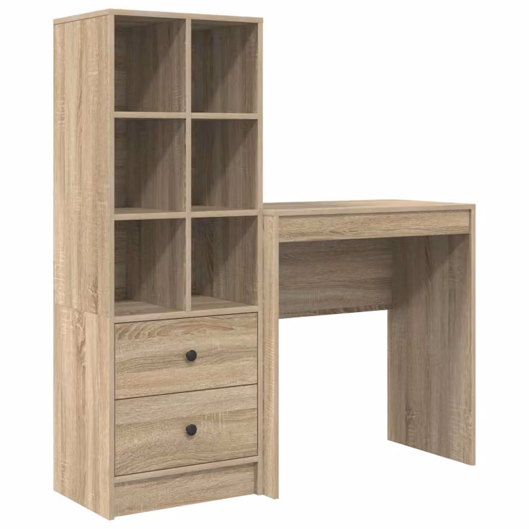 Set de 2 escritorios modernos vidaXL en roble sonoma con estantería, color beige y marrón, An/P/Al: 115,5 x 40 x 127 cm