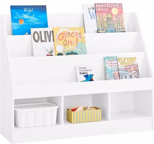 Biblioteca infantil Sobuy para el almacenamiento de juguetes y libros de 3 niveles, color blanco, An/P/Al: 100 x 30 x 80 cm