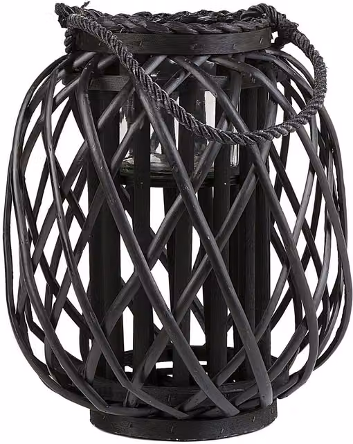 Linterna Decorativa Mauritius de Beliani en Madera Negra para Mesa, Altura: 30 cm