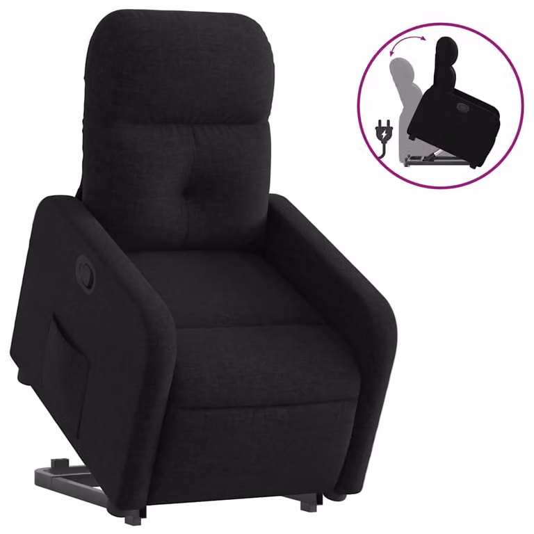 Sillón reclinable elevable vidaXL en tela negro para mayores con reposabrazos