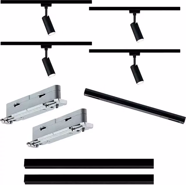 Set básico de tubo de alimentación central URail de Paulmann, 9 unidades, metal, ajustable, blanco o negro