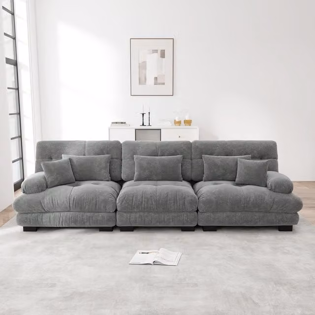 Sofá Esquinero Modular MODFU de 3 Plazas Reversible en Chenilla Gris para Salón o Estudio