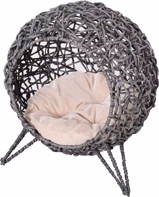 Cama para gatos NORTHIX de ratán con cojines y suelo elevado, color gris plata, An/P: 52 x 58 cm