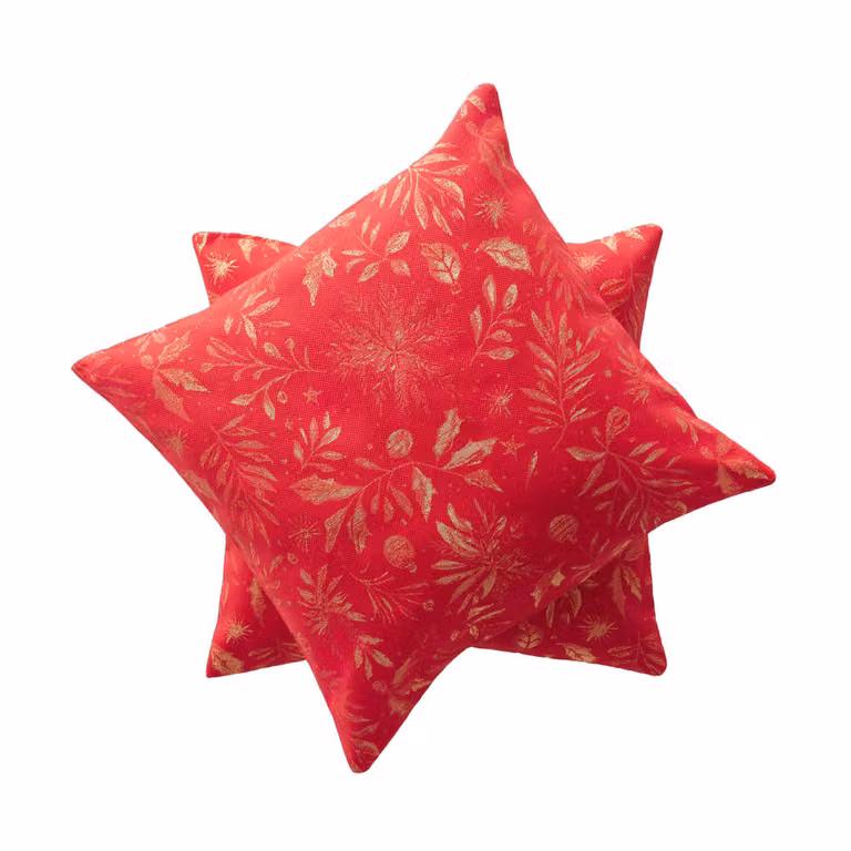 Lote de 2 fundas de cojín navideñas Gamusi de algodón en color rojo, diseño jacquard floral, 45 x 45 cm