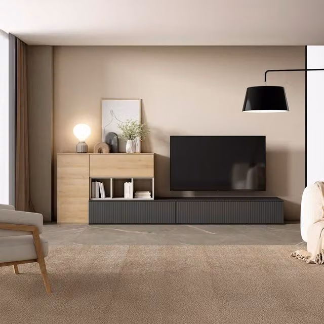 Mueble de salón modular Evolution 2.0 de El Corte Inglés con 4 puertas y 3 nichos en multicolor