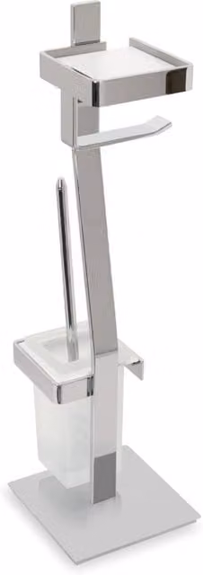 Escobillero de pie Turín Beltrán con portarrollos y porta toallitas en color plata y negro