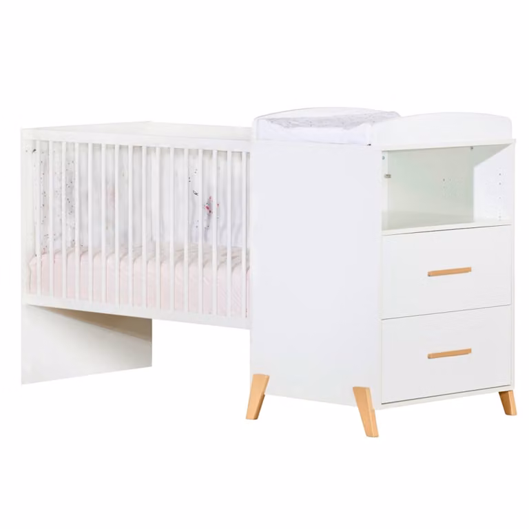 Cama convertible para bebés de estilo escandinavo en madera de haya y color blanco, An/P/Al: 120 x 60 cm