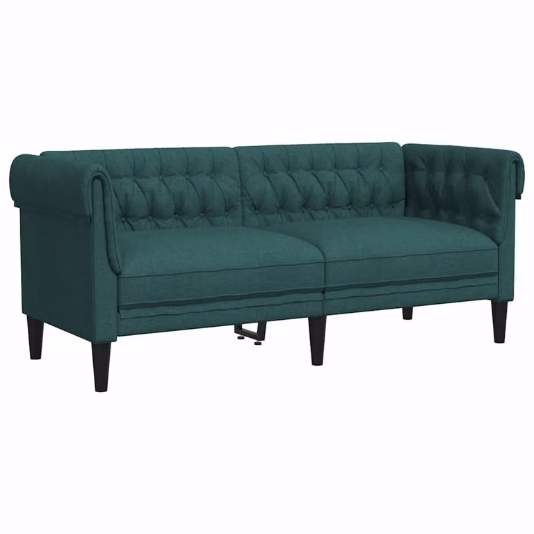 Sofá Chesterfield de 2 plazas vidaXL tapizado en tela verde oscuro con estructura de madera sólida