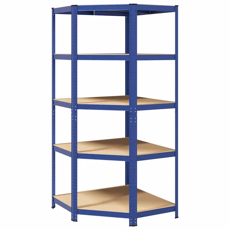 Estantería de esquina vidaXL de 5 niveles en madera contrachapada y acero, color azul