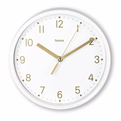 Reloj de sobremesa analógico silencioso Hama en blanco y dorado con mecanismo de cuarzo, Diámetro: 16 cm