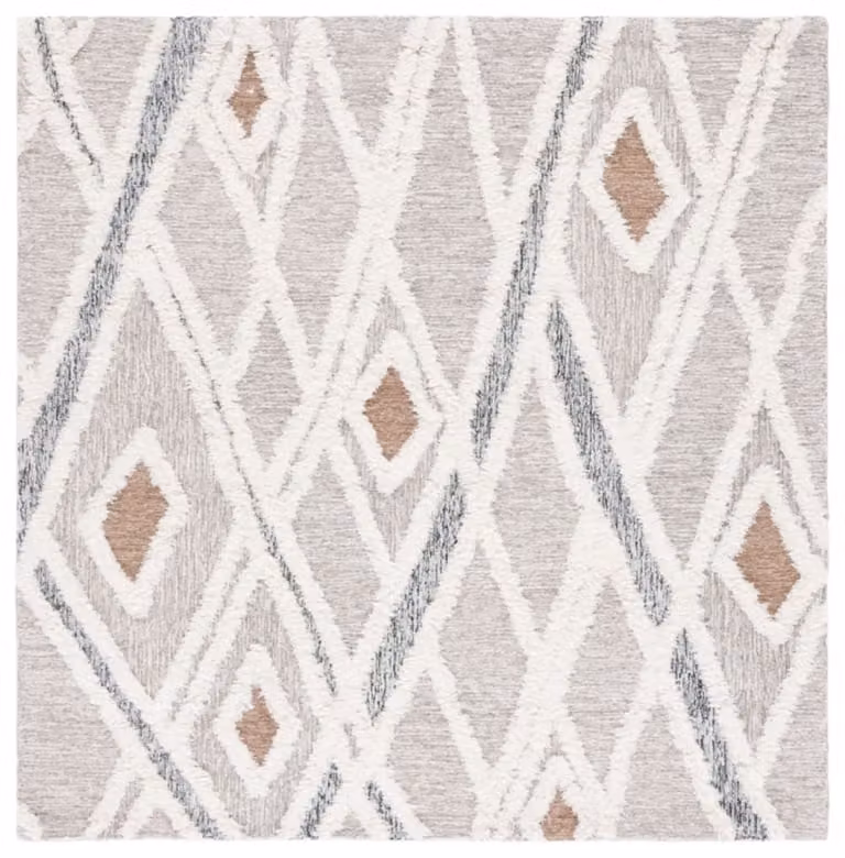 Alfombra marroquí de lana Safavieh en gris y blanco, An/P/Al: 183 x 183 cm
