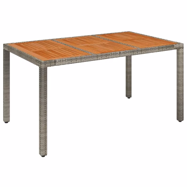 Mesa de jardín rectangular Syfax de ratán y madera de acacia extensible, color gris y marrón, An/P/Al: 150 x 90 x 75 cm