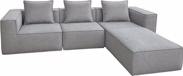 Sofá en L Mendler HWC-O54 con otomana, reversible y modular, tapizado en tela gris, An/P/Al: 270 x 63 x 190 cm