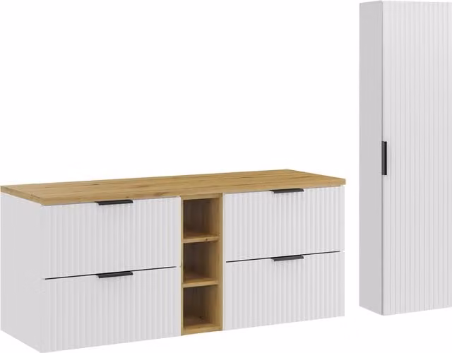 Juego de baño Comad con armario lateral y puertas con estante abierto en color blanco An/P/Al: 140 x 46 cm