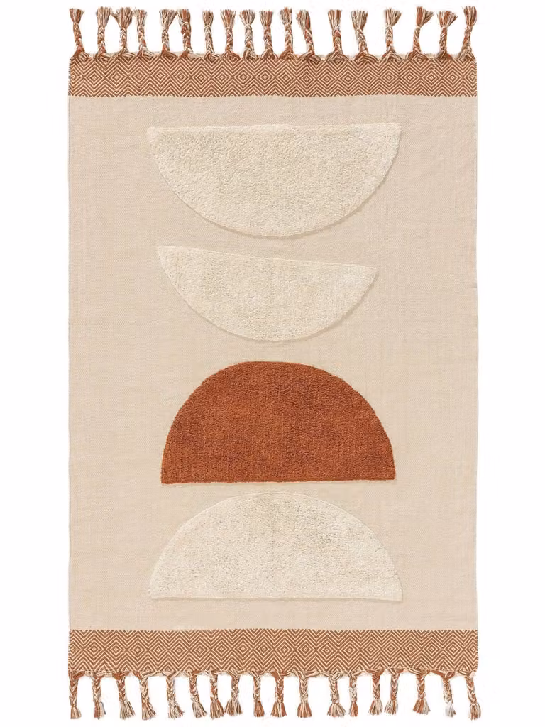Alfombra de algodón Benuta con diseño abstracto y flecos en color naranja, An/P: 200 x 300 cm