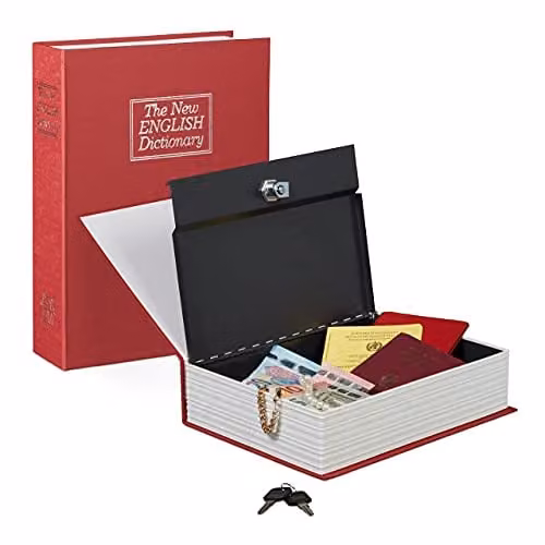 Caja fuerte tipo libro Relaxdays de acero en color rojo, An/P/Al: 27 x 20 x 6,5 cm