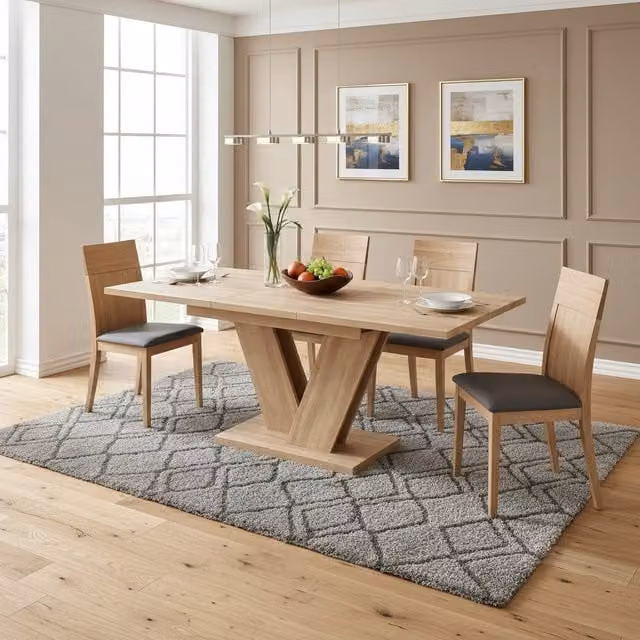 Mesa de comedor extensible Stilvora de estilo moderno en acabado roble y color marrón, An/P/Al: 140-180 x 80 x 75 cm